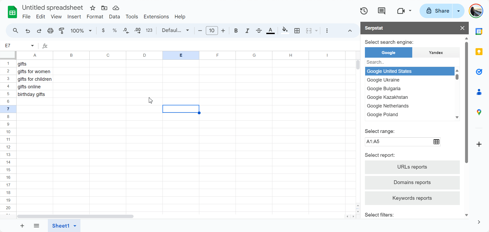 collecting search suggestions in bulk in Google Spreadsheets