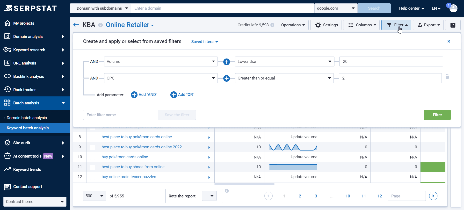 Filtering out unnecessary keywords