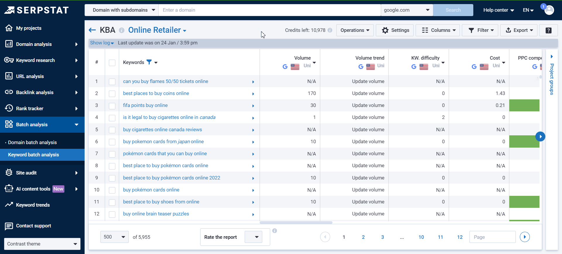Collecting keywords in batch