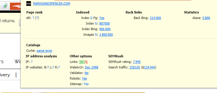 Indexation checking with RDS bar