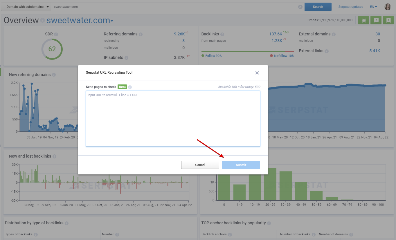 Serpstat Link Recrawl