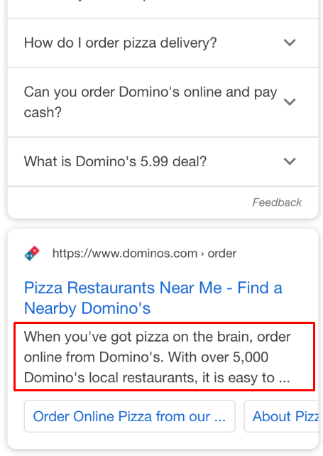 Meta tag description in search engine snippet