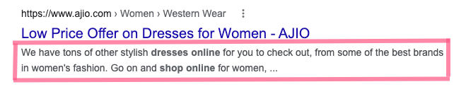 Description length in search engine snippet