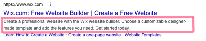 Description tag in SERP snippet