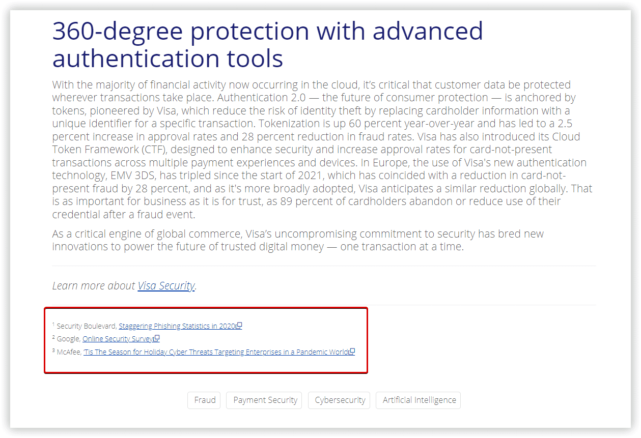 Ссылки на источники в блоге Visa
