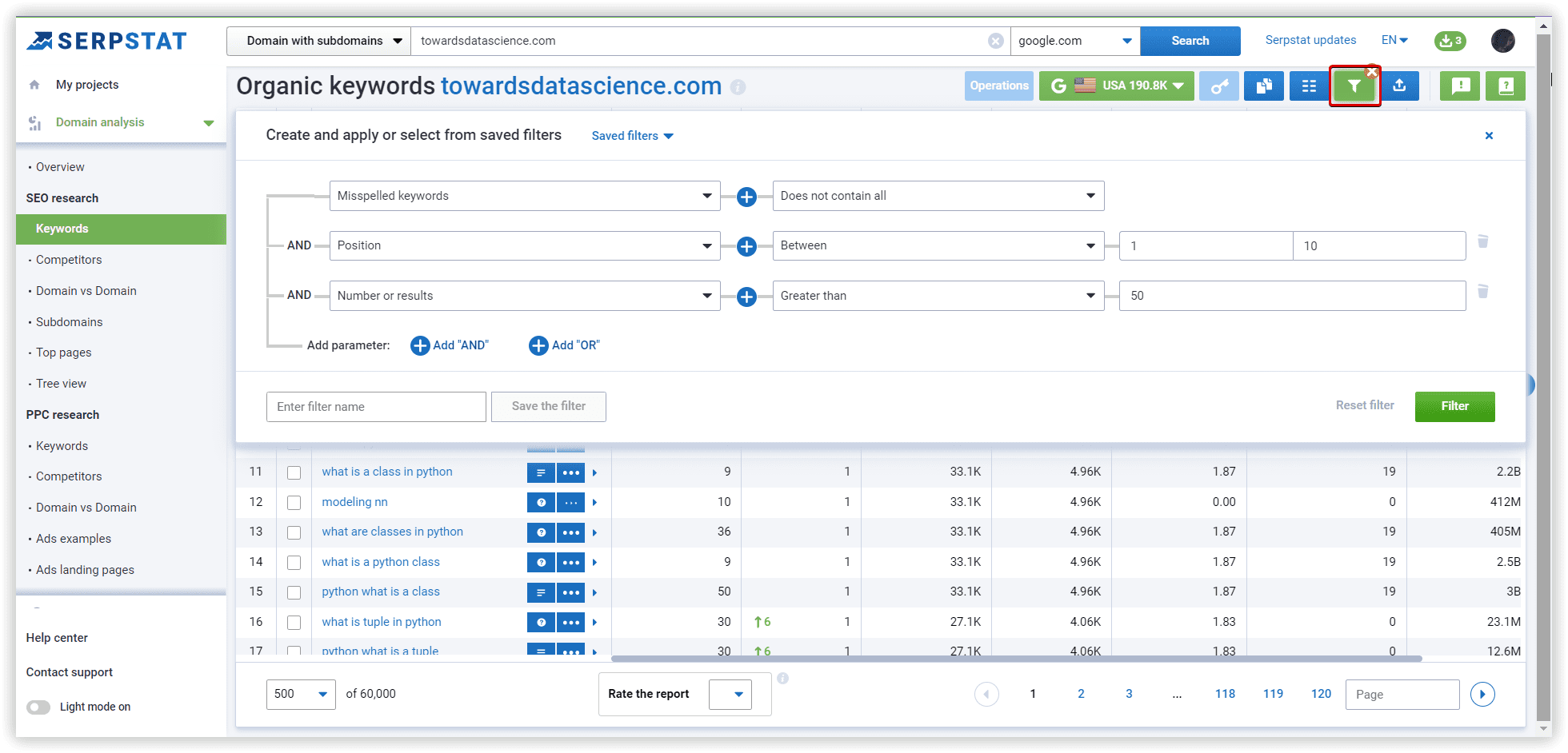 10. Optional filtering inside the report