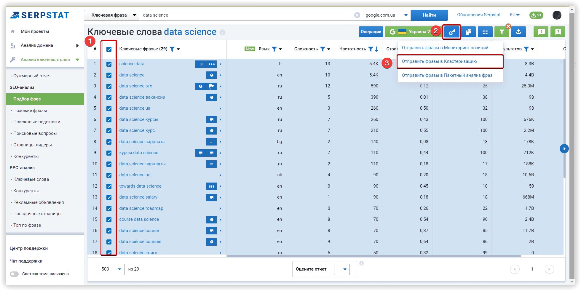 Опциональный быстрый импорт ключей в новый проект Кластеризации