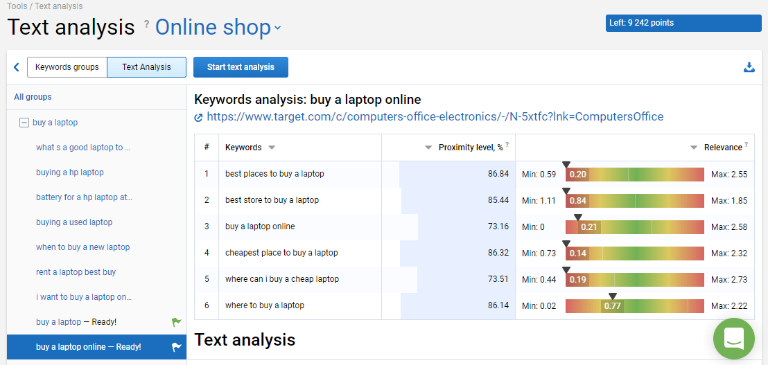 serpstat text analytics tool