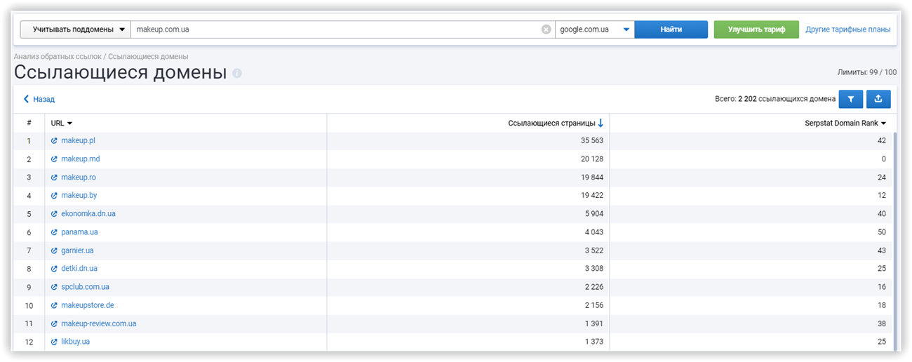 Анализ ссылающихся доменов по истории за пол года или за 5 лет