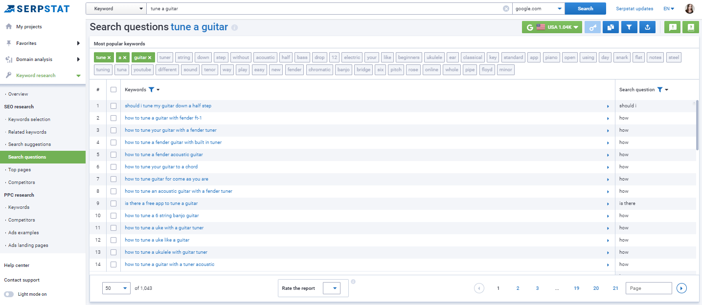 SEO Optimization of News and Media Websites: Headline ideas in Serpstat Search Questions Report