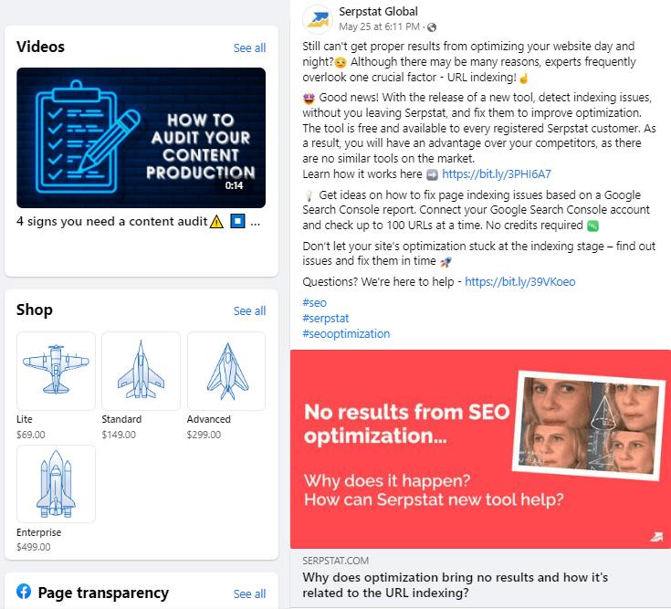 Brand social media for distributing content: Serstat Facebook