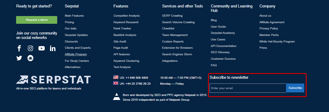 An example of an newsletter subscription form