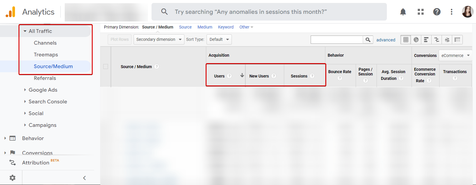 Website traffic dynamics in Google Analytics