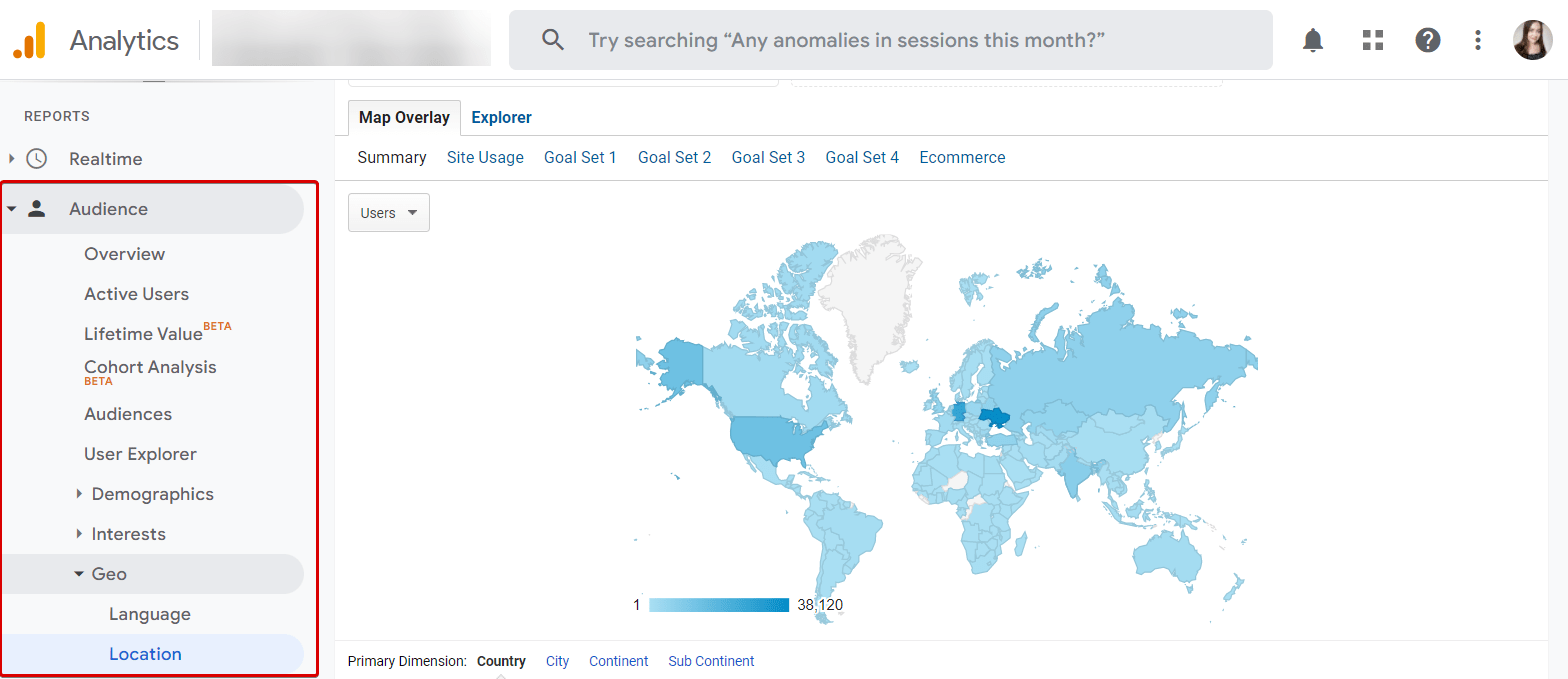 Google Analytics: Audience Geo map