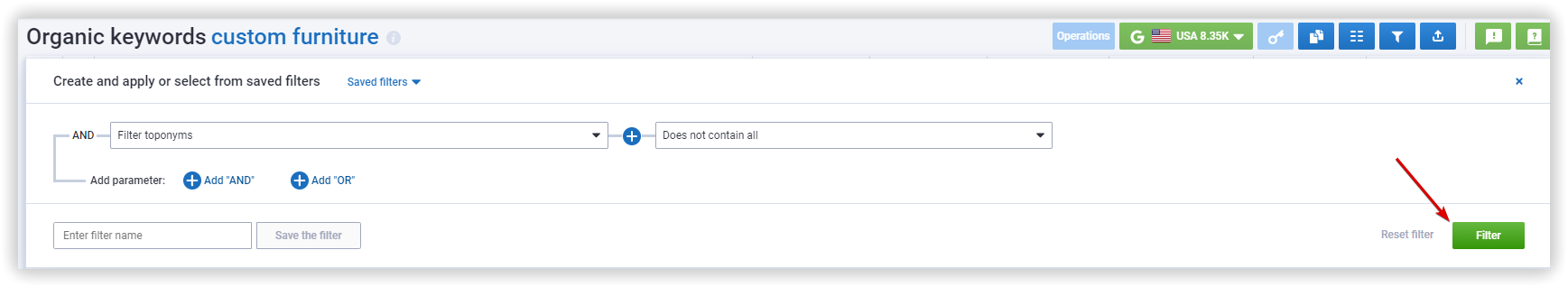 Keywords selection filter