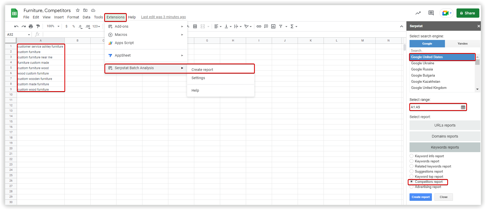 Batch Analysis add-on, Serpstat