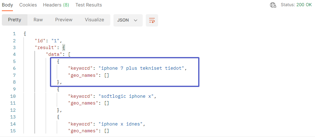 API part of the response