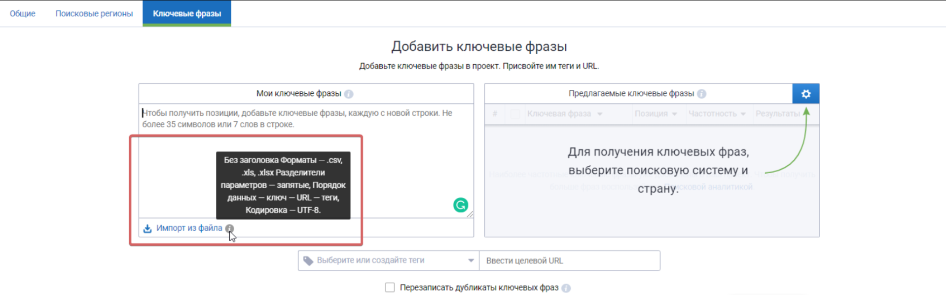 Как можно импортировать ключевые фразы в проект Мониторинга позиций? 16261788790447