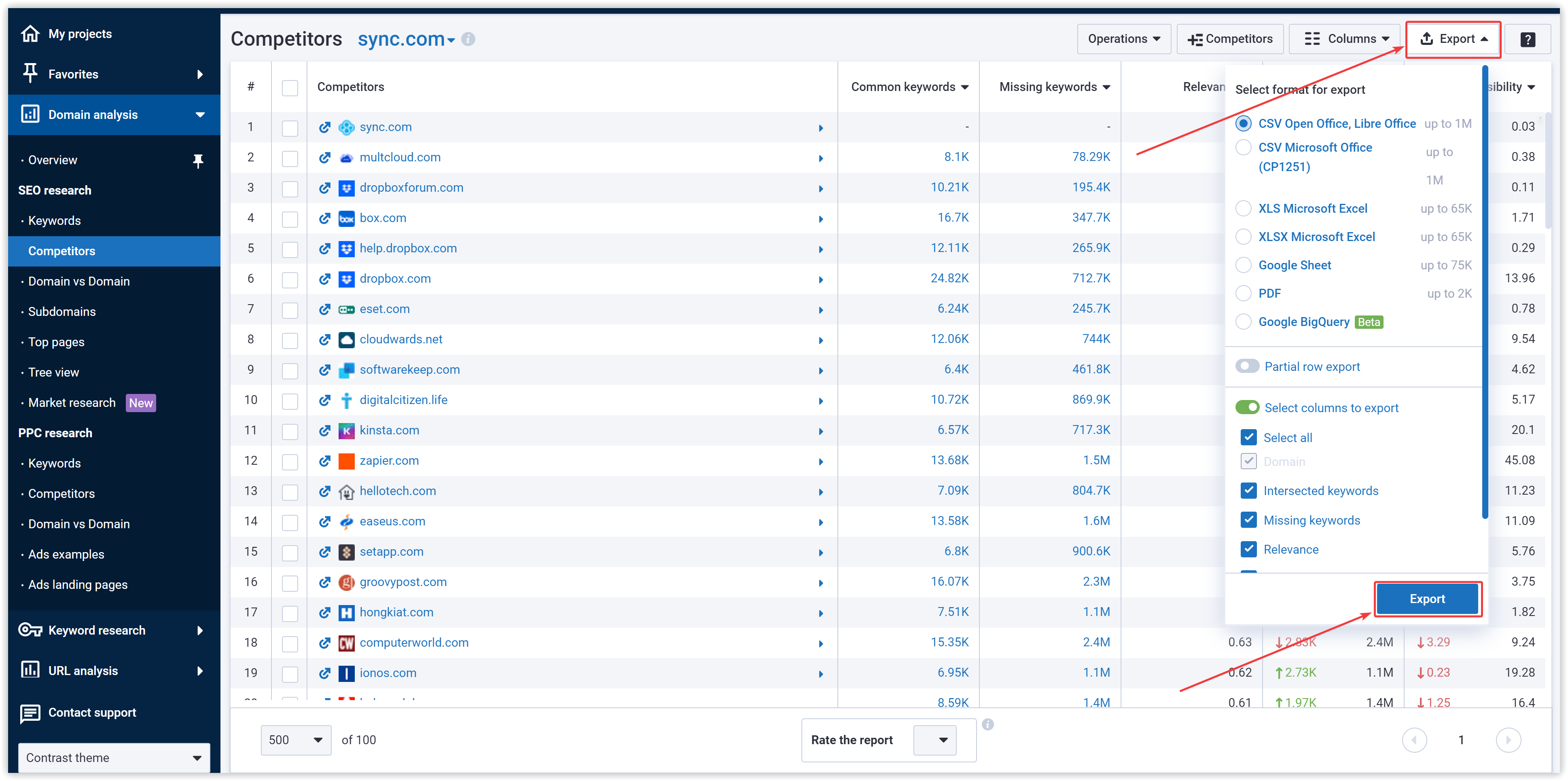 download the list of competitors