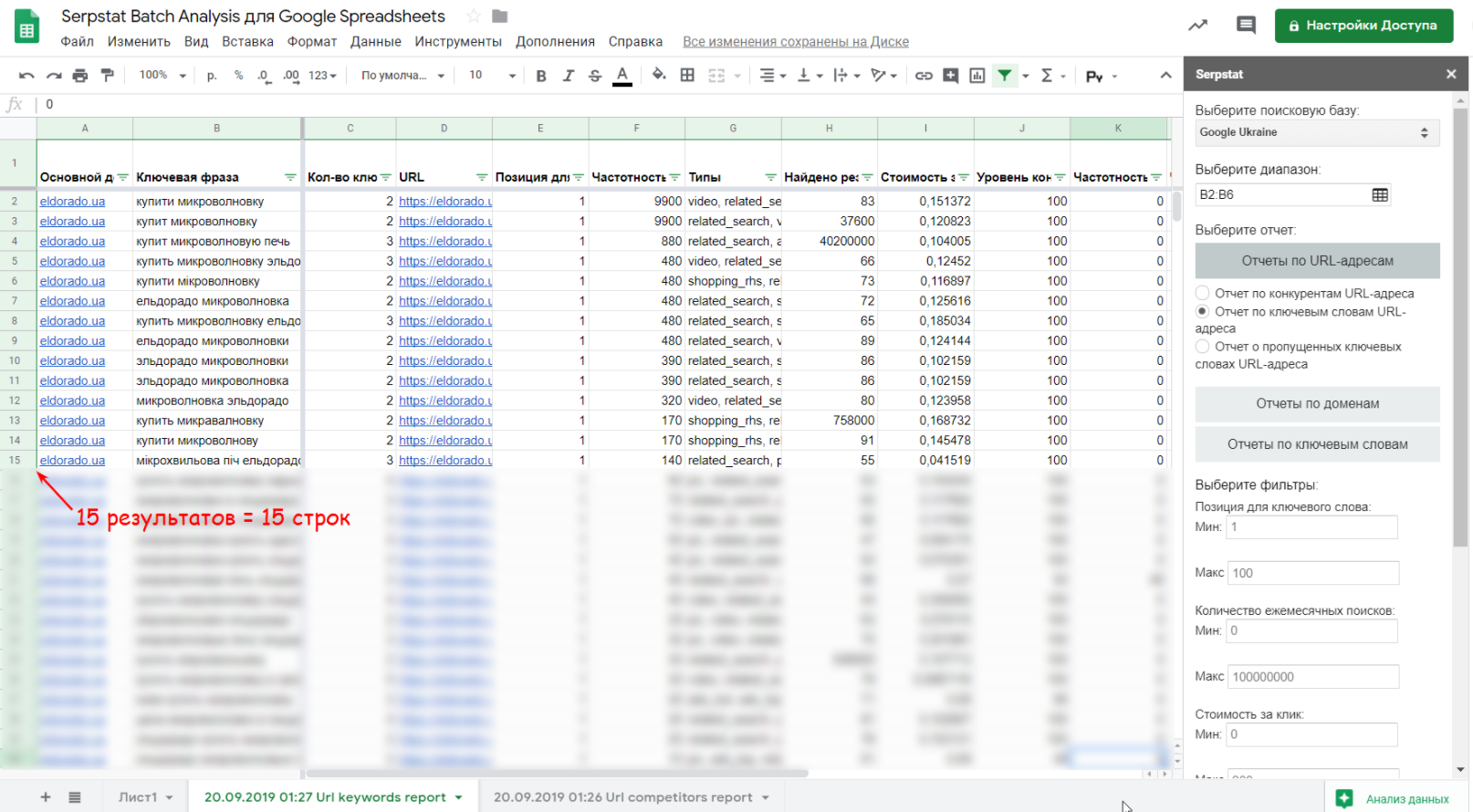 Как снимаются лимиты при работе с расширением Serpstat Batch Analysis для Google Spreadsheets? 16261788736192