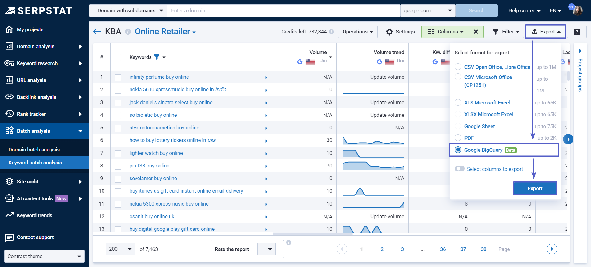 Export to Google BigQuery