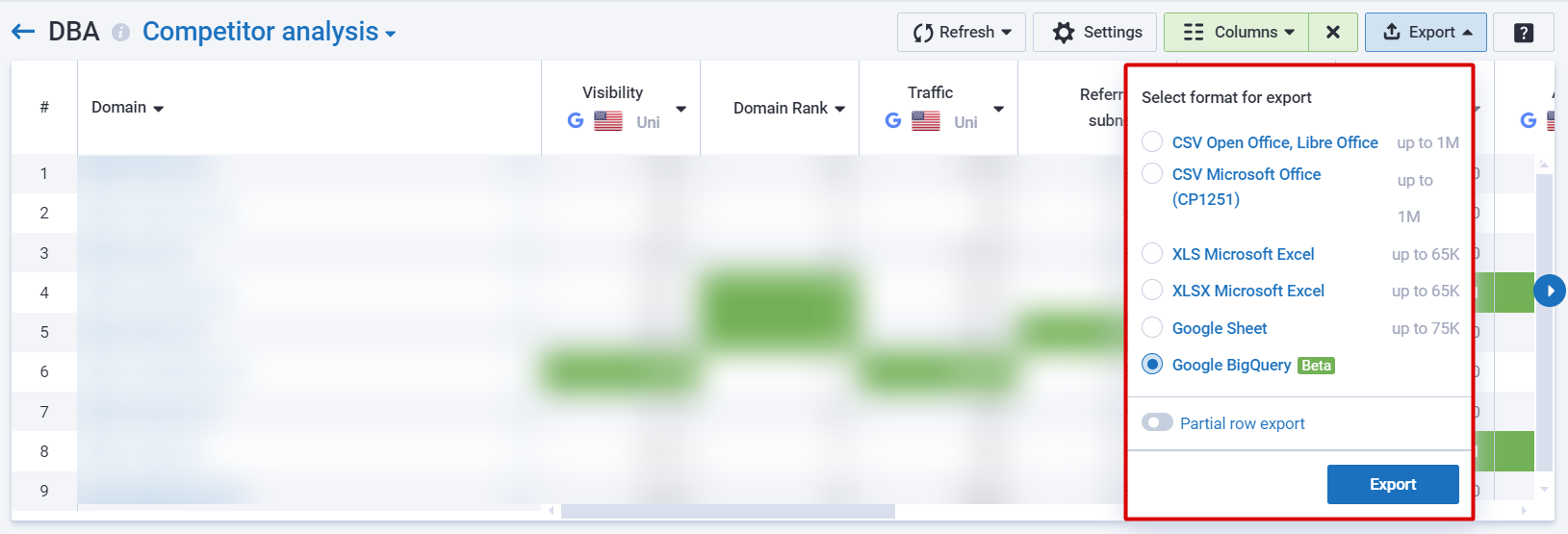 Exporting the report