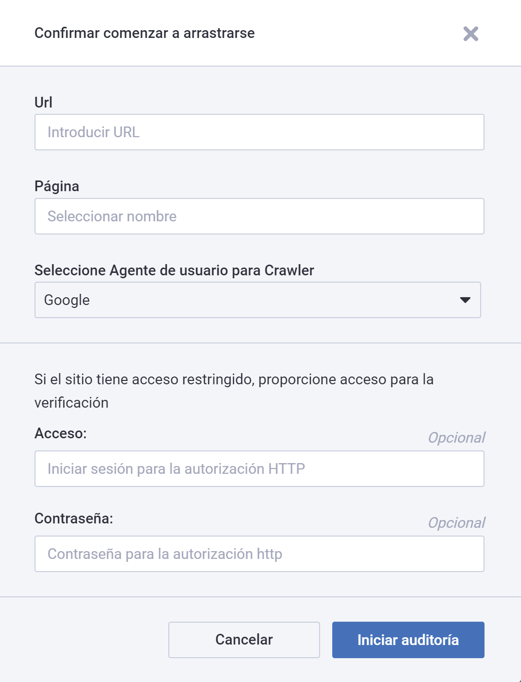 Serpstat page audit settings