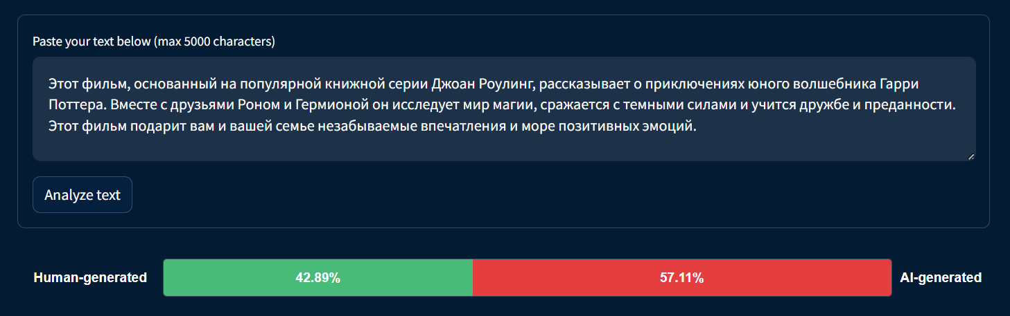Проверка текста на генерацию ии