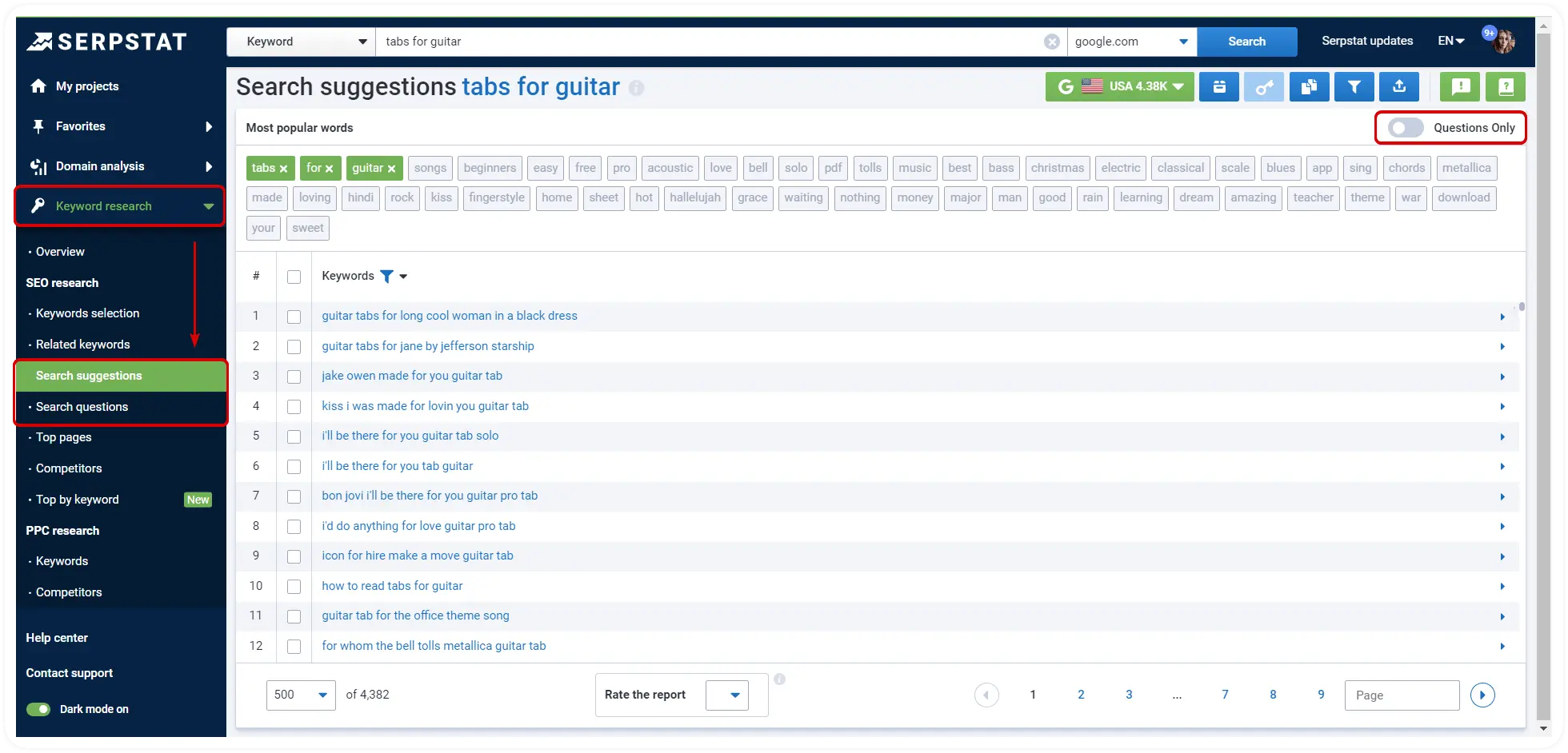 Search suggestions Serpstat