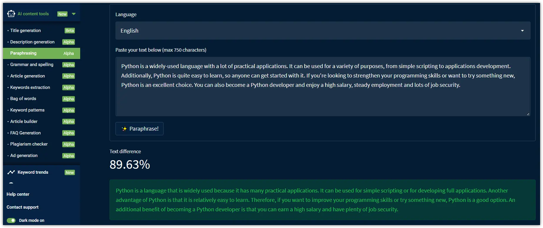 Paraphrase the text in Serpstat