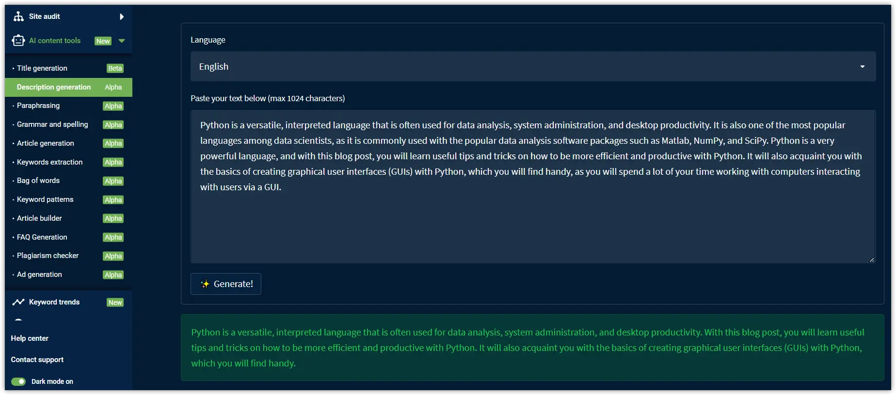 Description generation by AI