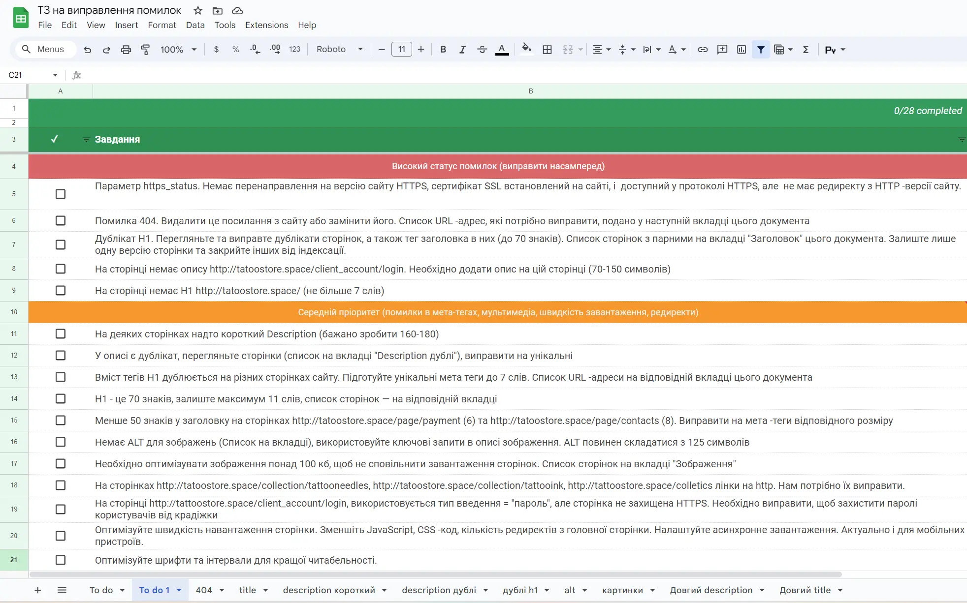 Приклад ТЗ розробнику за результатами аудиту Serpstat