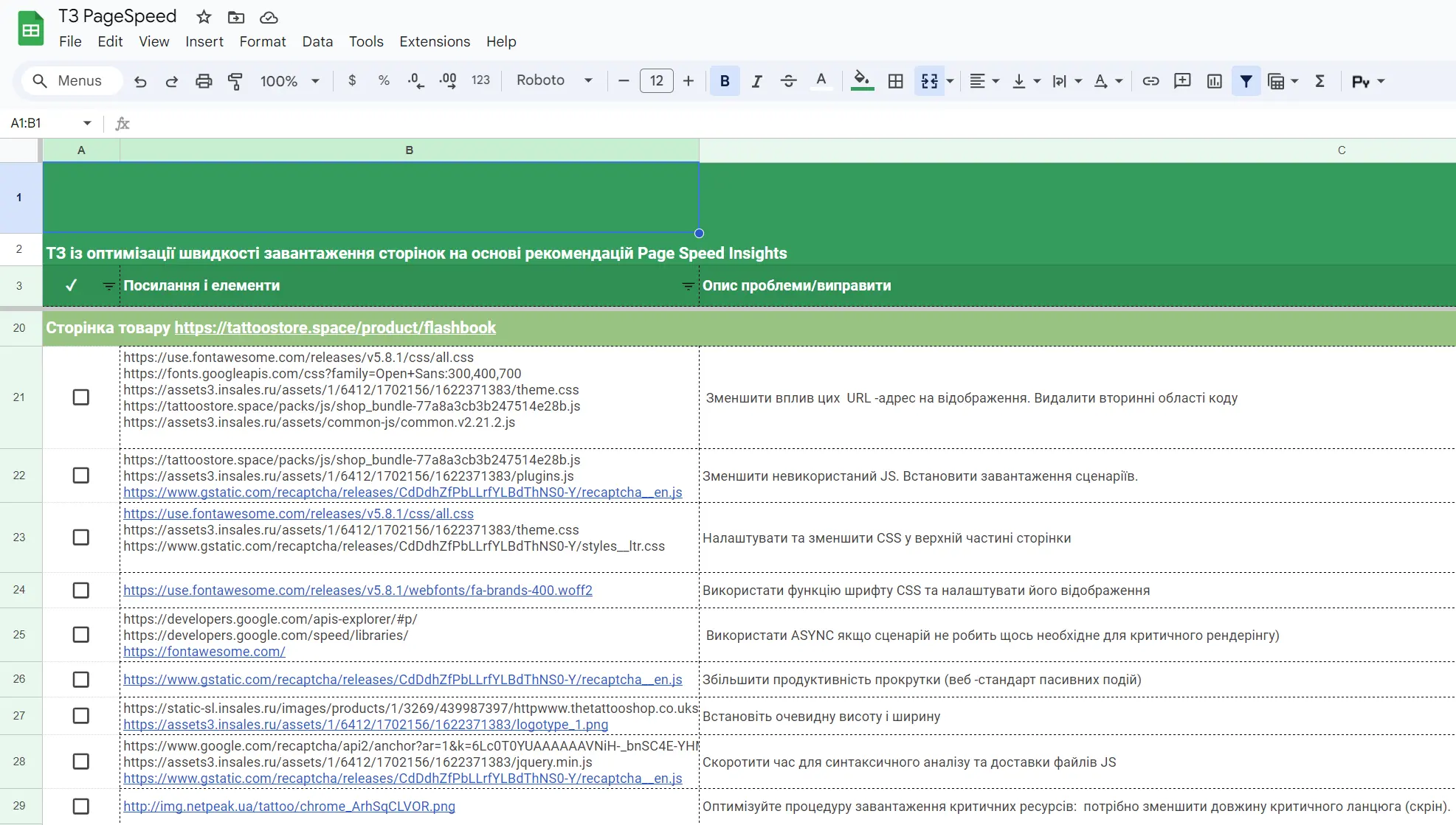 ТЗ розробнику на оптимізацію швидкості завантаження сайту, Google PageInsights чи Serpstat