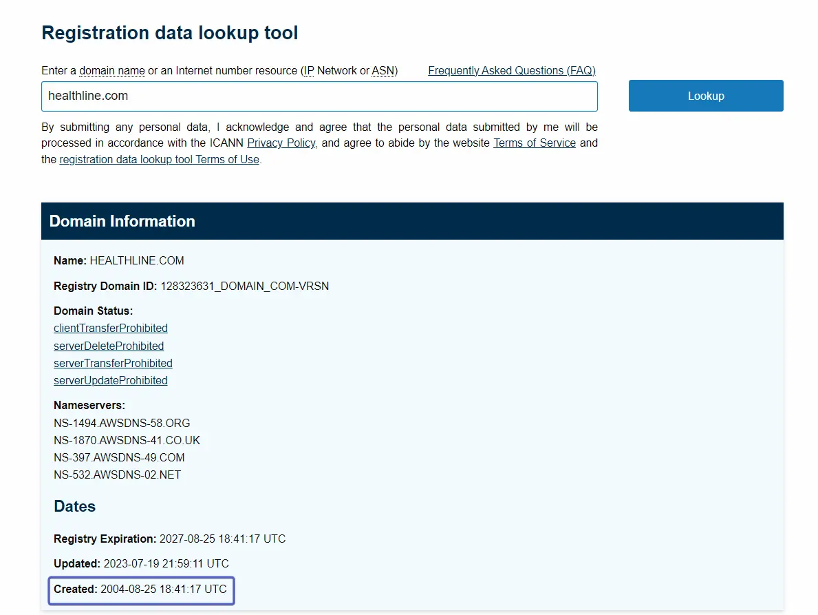 Registration data lookup tool