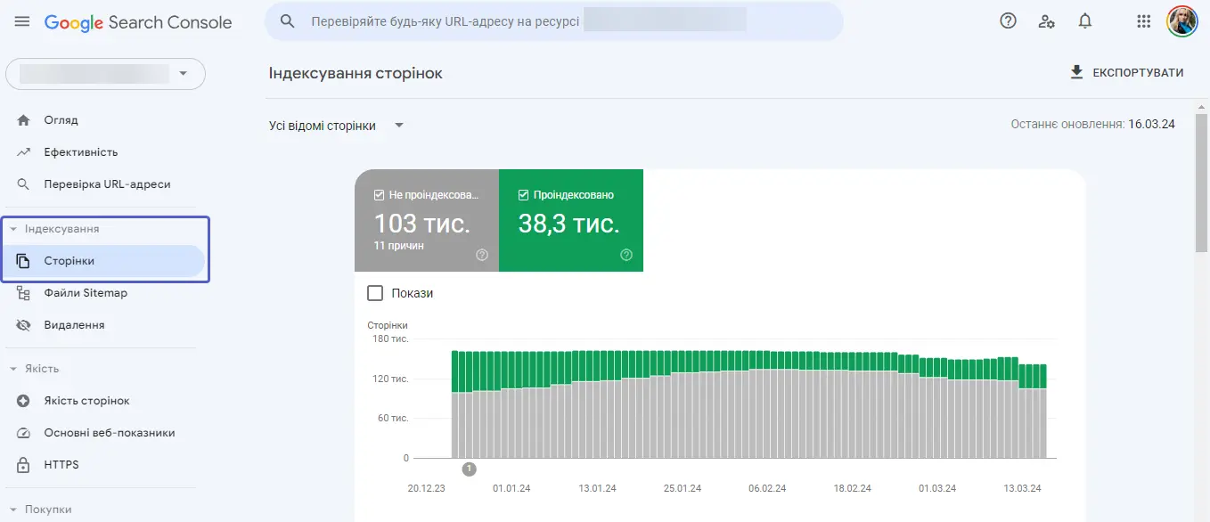 Google Search Console Сторінки