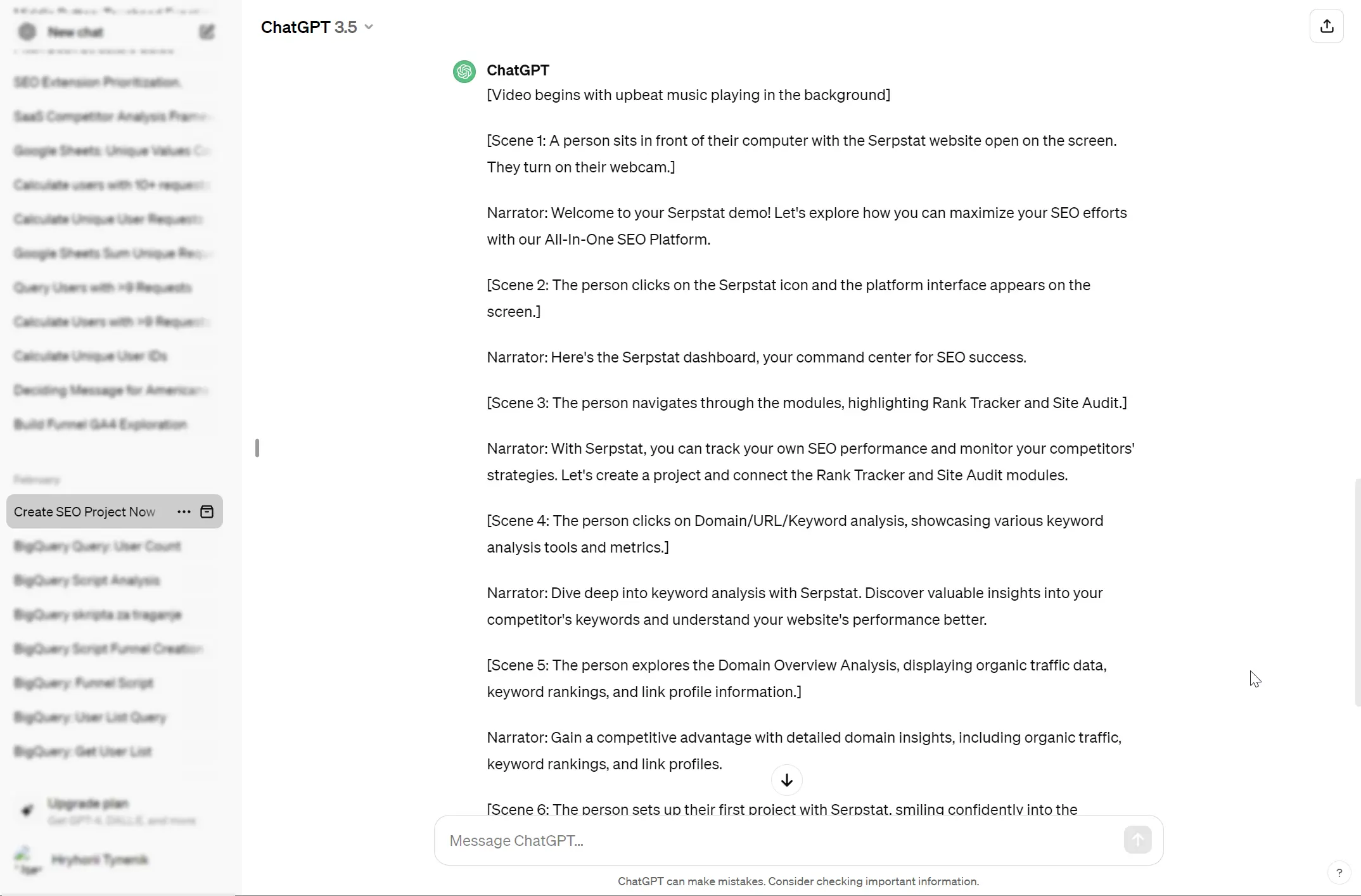 ChatGPT scenario creation