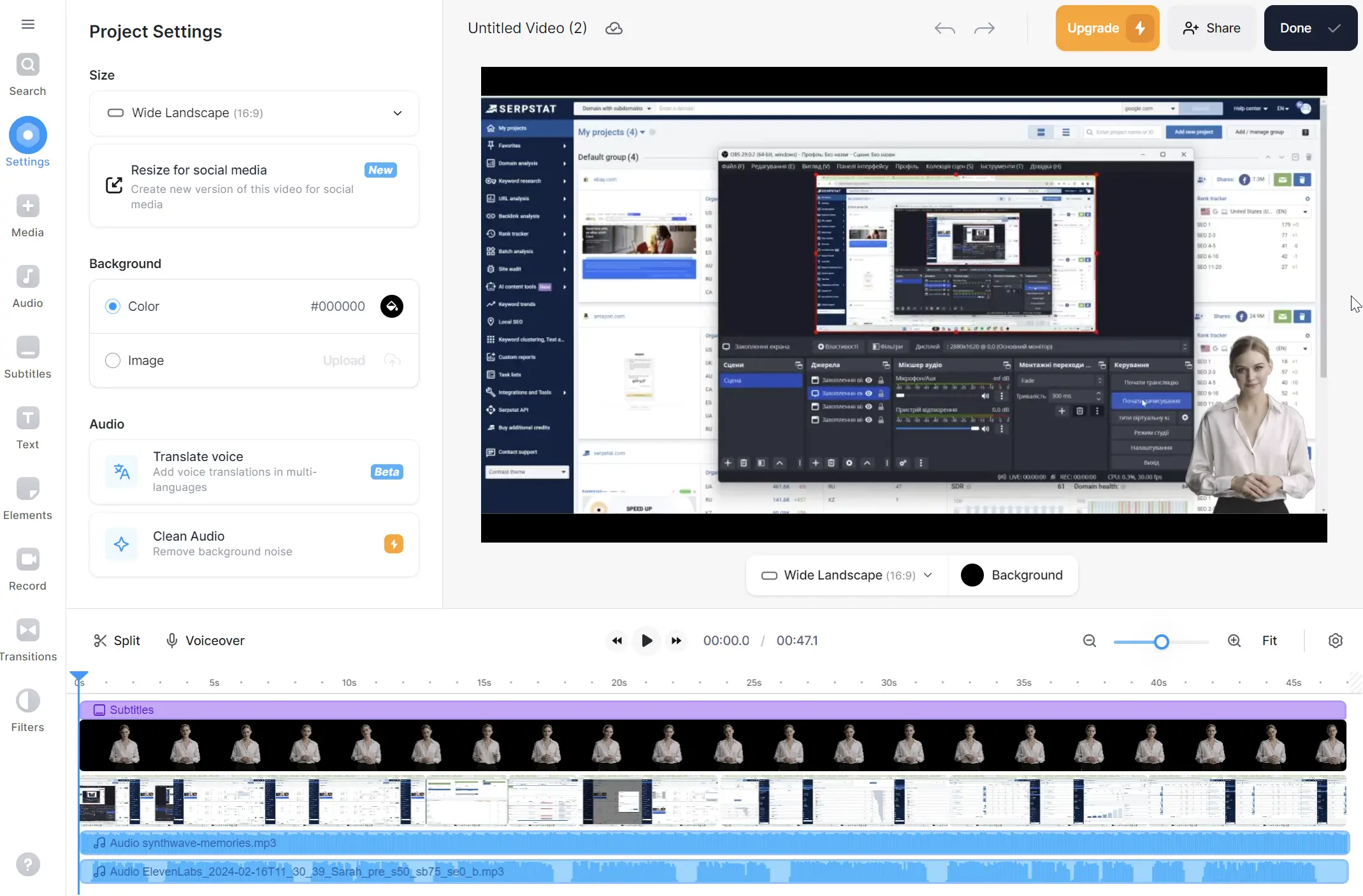 Veed UI, auto captions
