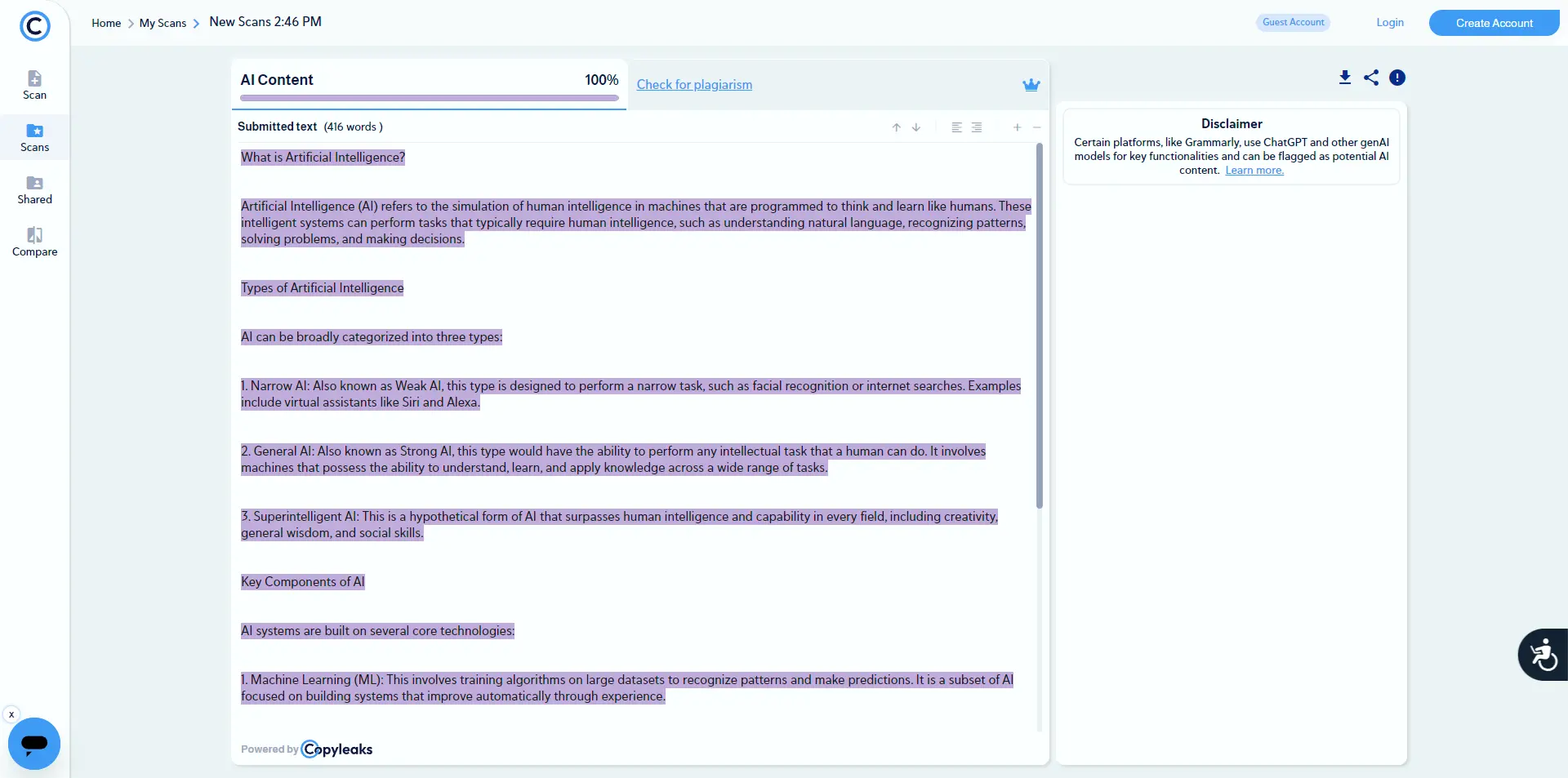 Результаты сканирования смешанного текста