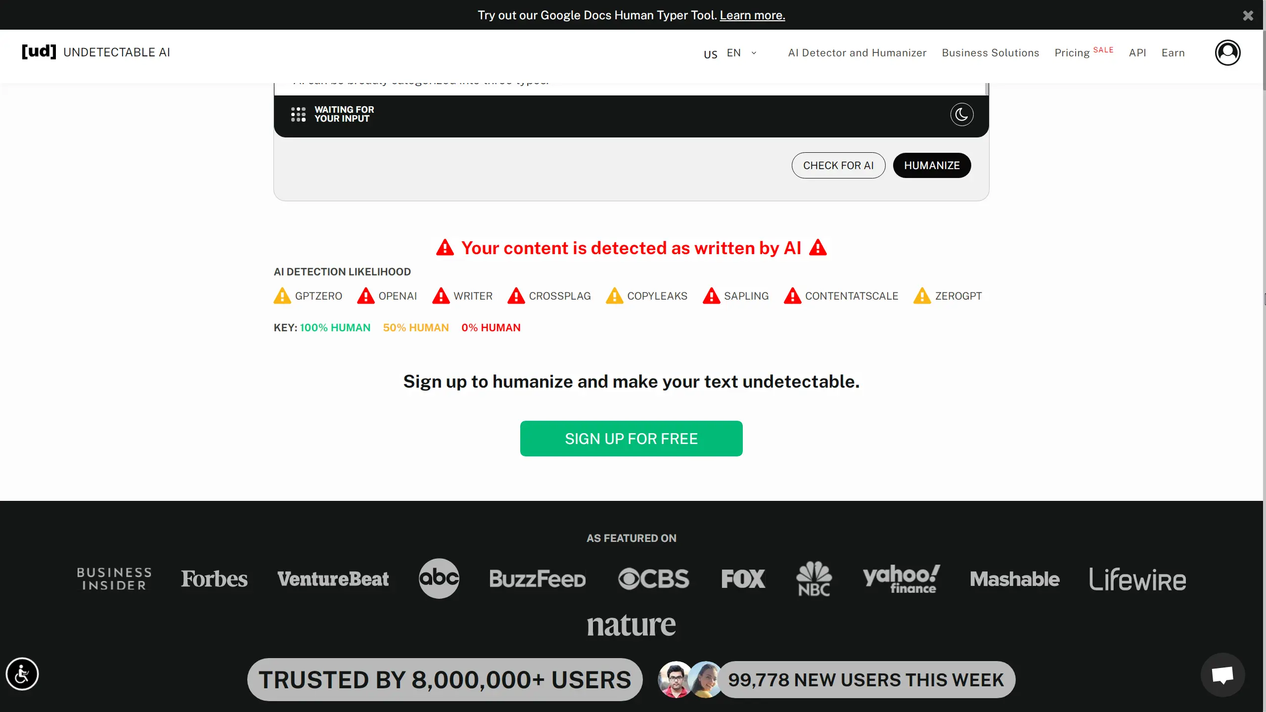 Результаты сканирования полностью сгенерированной статьи
