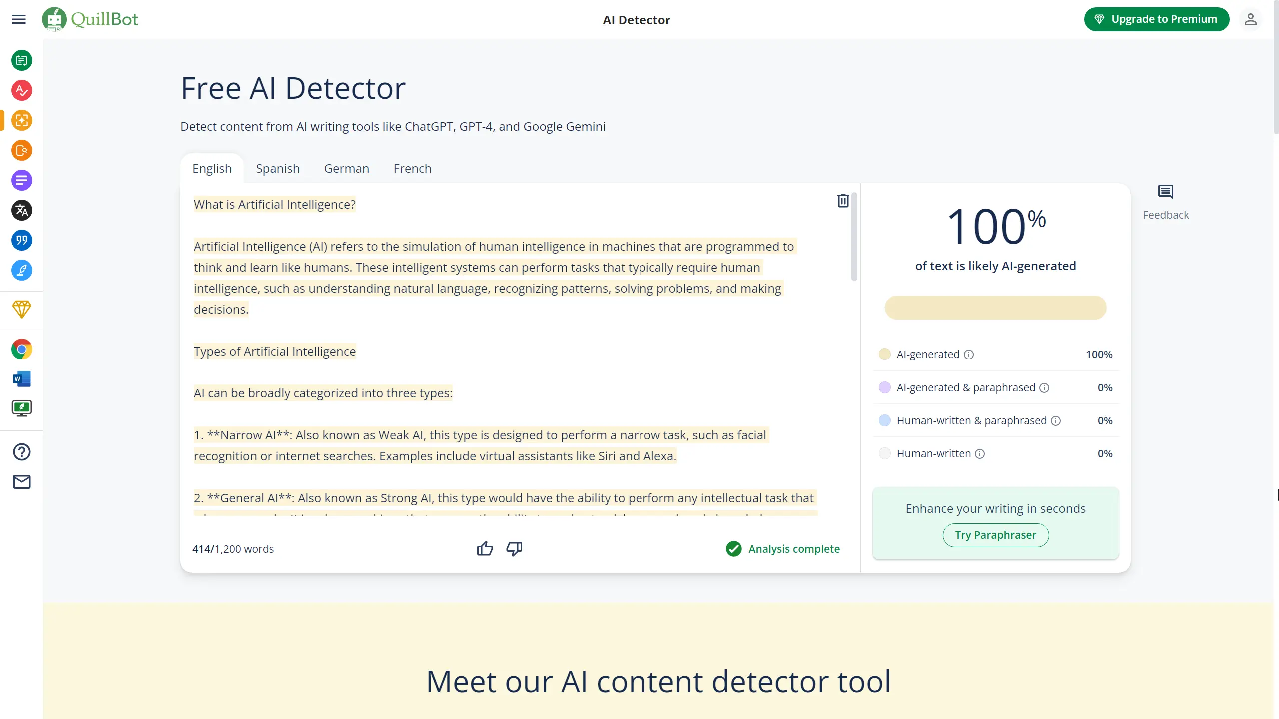 Результаты сканирования полностью сгенерированной статьи