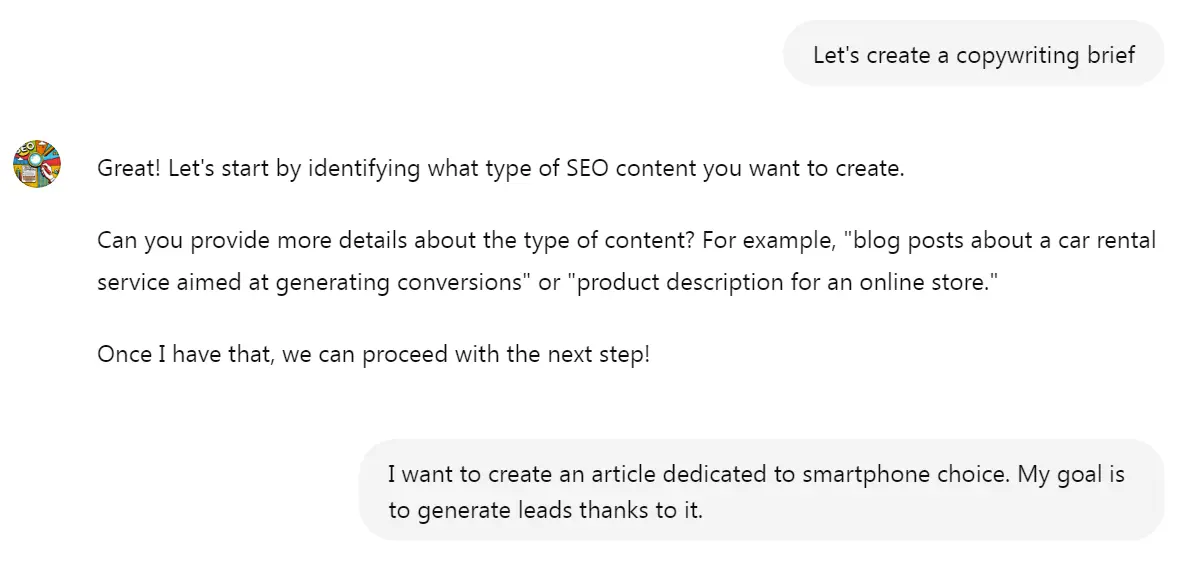 SEO copywriting brief creation with ChatGPT: Step 1
