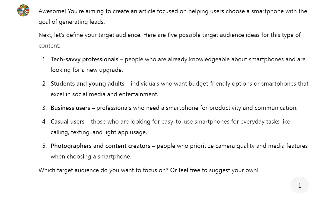 SEO copywriting brief creation with ChatGPT: Step 2