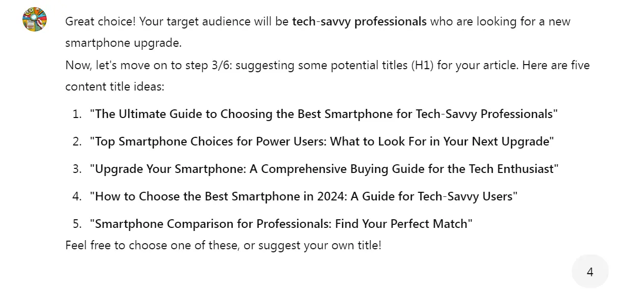 SEO copywriting brief creation with ChatGPT: Step 3