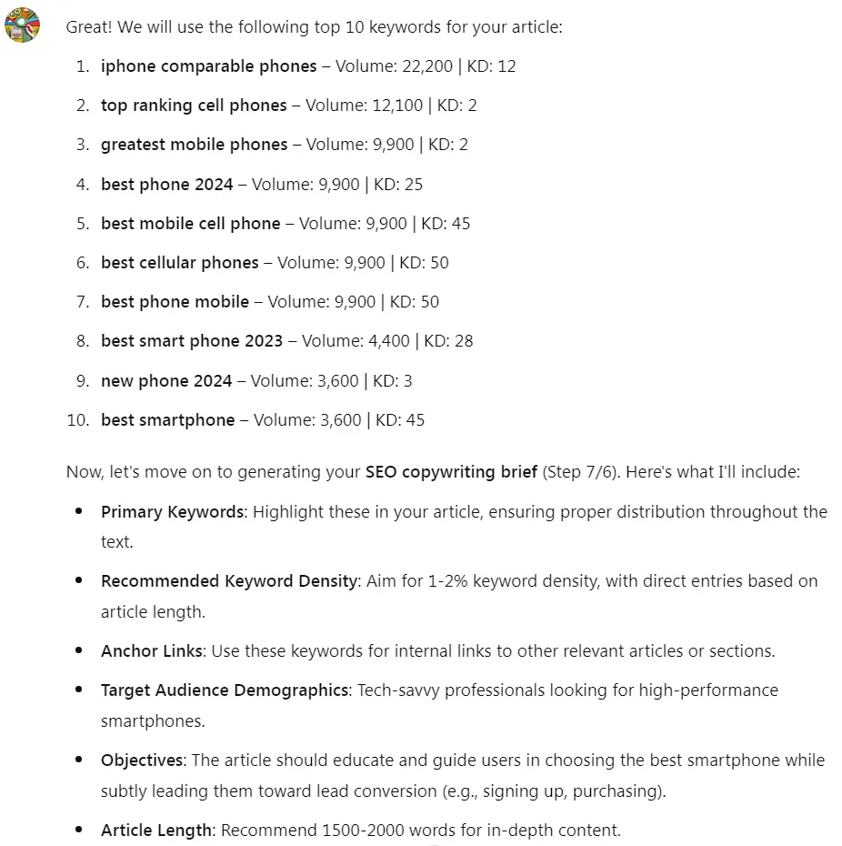 SEO copywriting brief creation with ChatGPT: Step 7_1