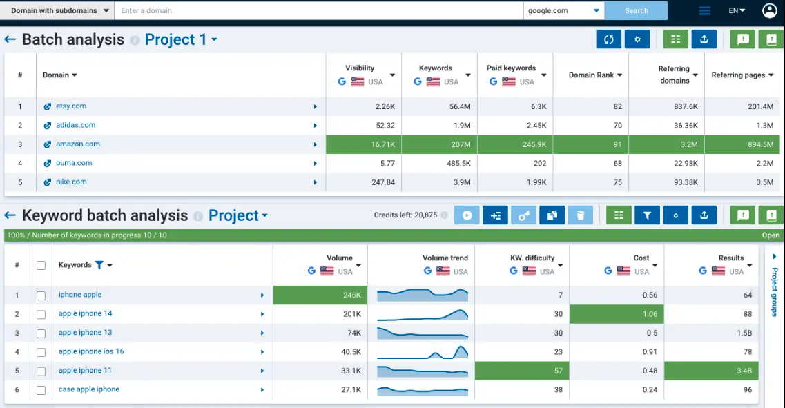 Batch competitor analysis