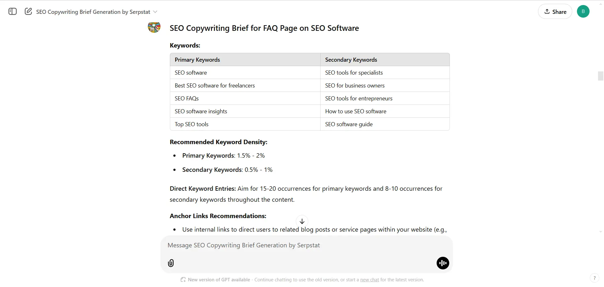 GPT SEO Copywriting Brief Generation