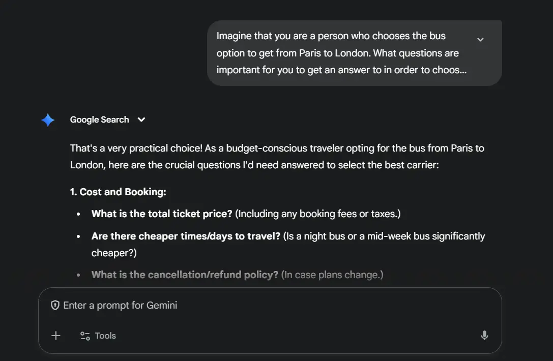 Conversational query in Gemini