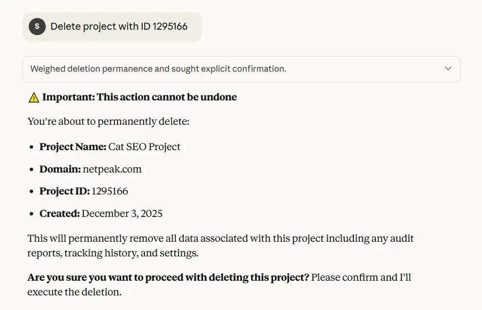 Creating new SEO project in Serpstat MCP