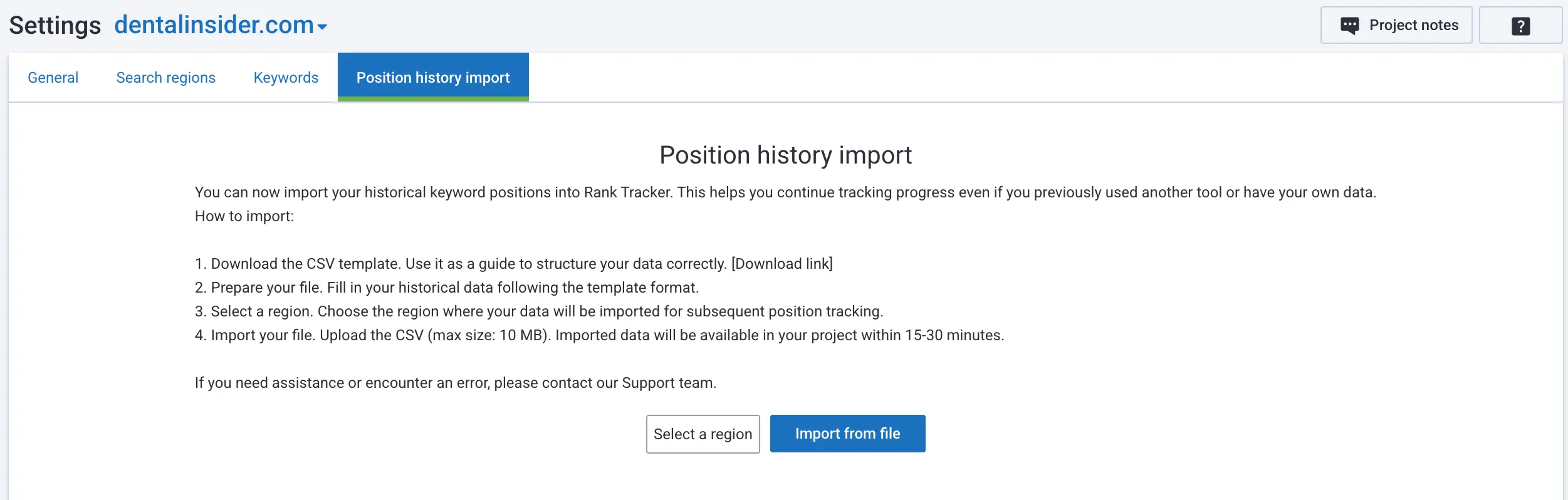 Settings Rank Tracker