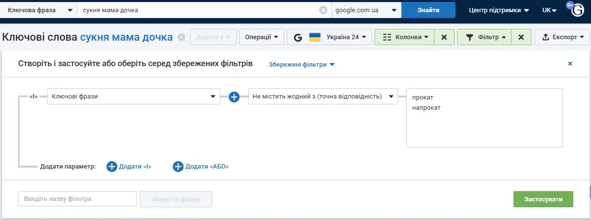 Serpstat Ключові слова